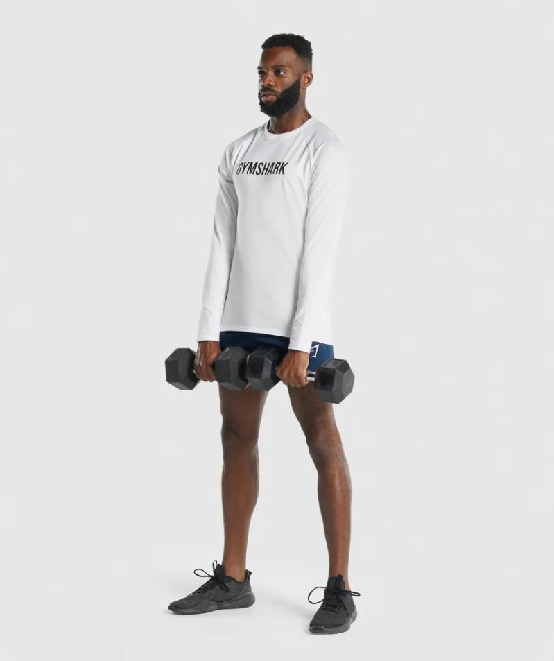 Men's Gymshark Apollo Long Sleeve T-Shirts White | NZ 2ASLUX